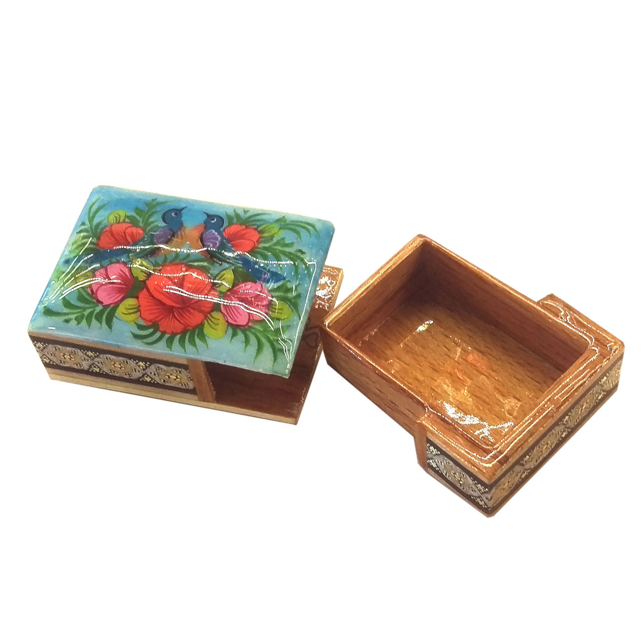 جعبه خاتم لوح هنر طرح گل و پرنده کد 1021 سایز 5×12×12
