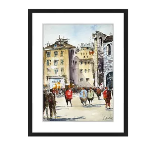 تابلو نقاشی آبرنگ به سبک انتزاعی طرح تنهایی در شلوغی شهر کد 8732