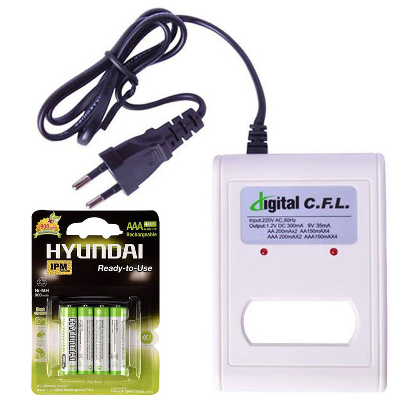 شارژر باتری سی.اف.ال مدل MH1-DET302C به همراه 4 عدد باتری نیم قلمی