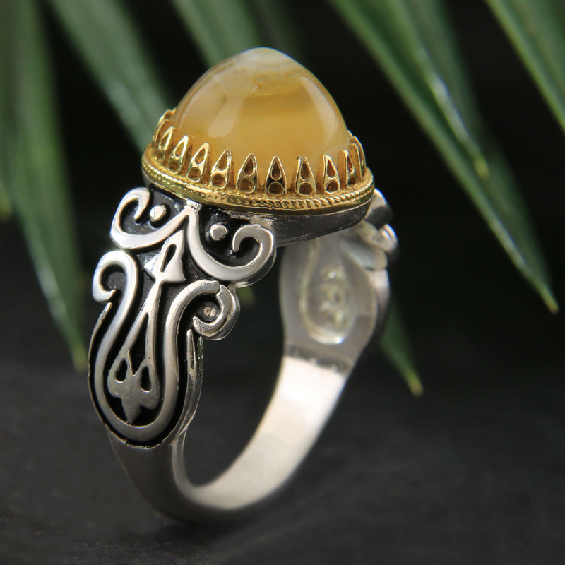 انگشتر نقره مردانه بازرگانی میلادی مدل عقیق باباقوری سیاه قلم کد AM_3024