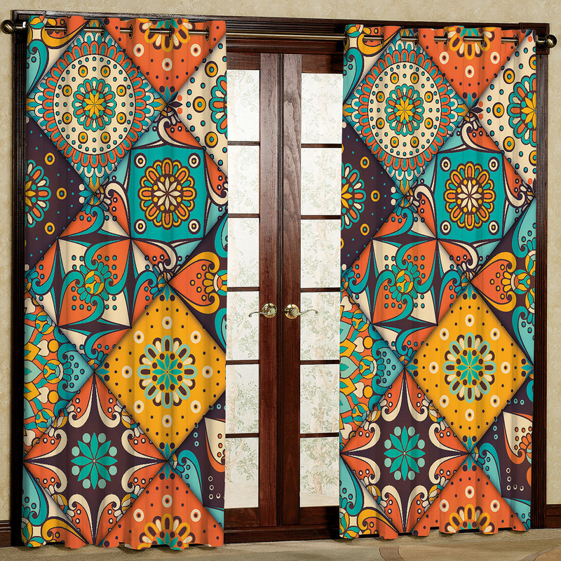 پرده مدل کاشی هازان پانچی کد 2597 سایز 140x200 سانتی متر