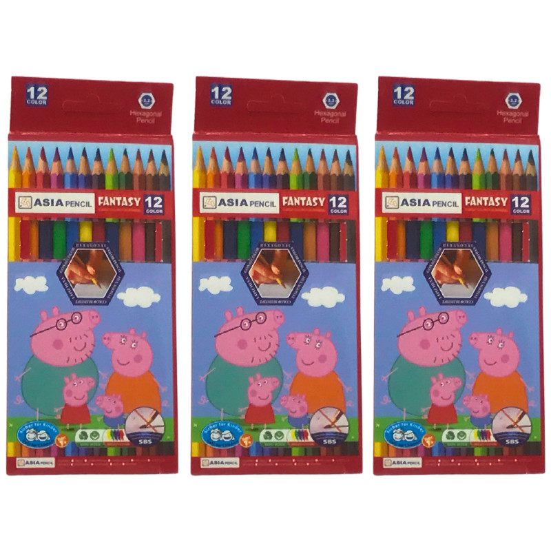 مداد رنگی 12 رنگ آسیا مدل خوک پپا