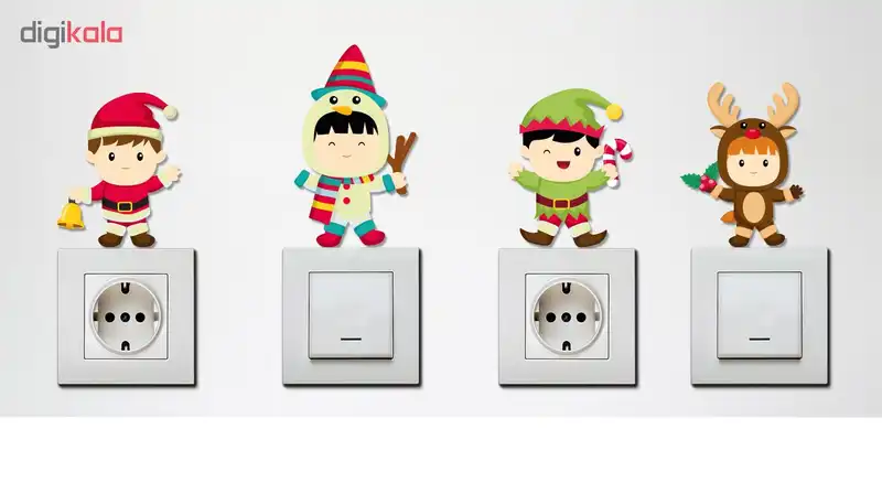 استیکر چوبی کلید و پریز ژیوار طرح Winter Children بسته 4 عددی