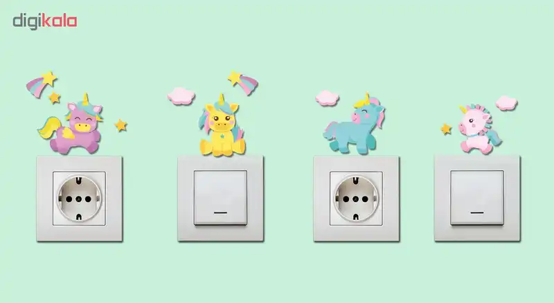 استیکر چوبی کلید و پریز ژیوار طرح تک شاخ کوچولو بسته 4 عددی