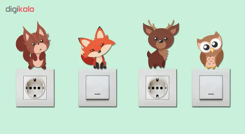 استیکر چوبی کلید و پریز ژیوار طرح حیوانات جنگل سری 1 بسته 4عددی