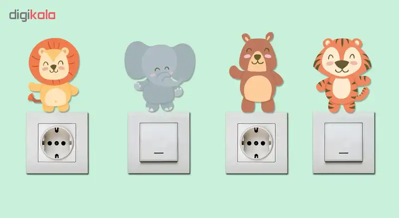 استیکر چوبی کلید و پریز ژیوار طرح حیوانات سری 2 بسته 4عددی