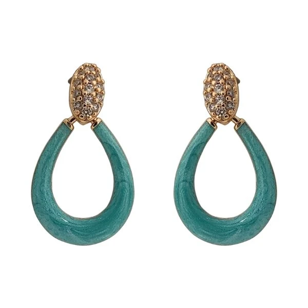 گوشواره میخی زنانه ژوپینگ مدل میناکاری اشکی نگینی