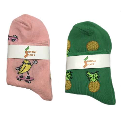 جوراب بچه گانه نارنجی طرح میوه مجموعه 2 عددی