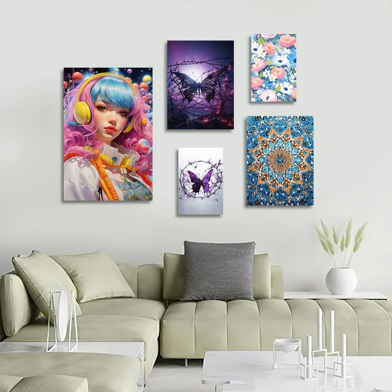 تابلو شاسی بکلیت طرح نقاشی دخترانه و پروانه مدل SH-1249 مجموعه 5 عددی