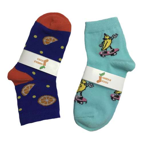 جوراب بچه گانه نارنجی طرح میوه مجموعه 2 عددی