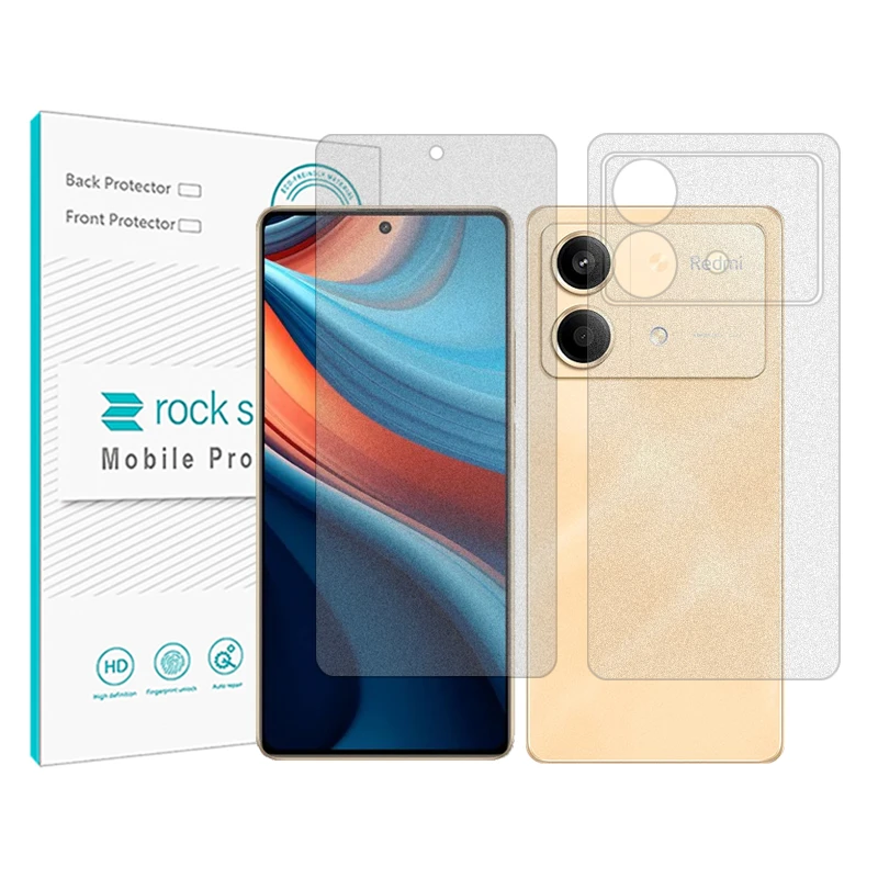 محافظ صفحه نمایش مات راک اسپیس مدل Resistant مناسب برای گوشی موبایل شیائومی Redmi Note 13R Pro به همراه محافظ پشت گوشی