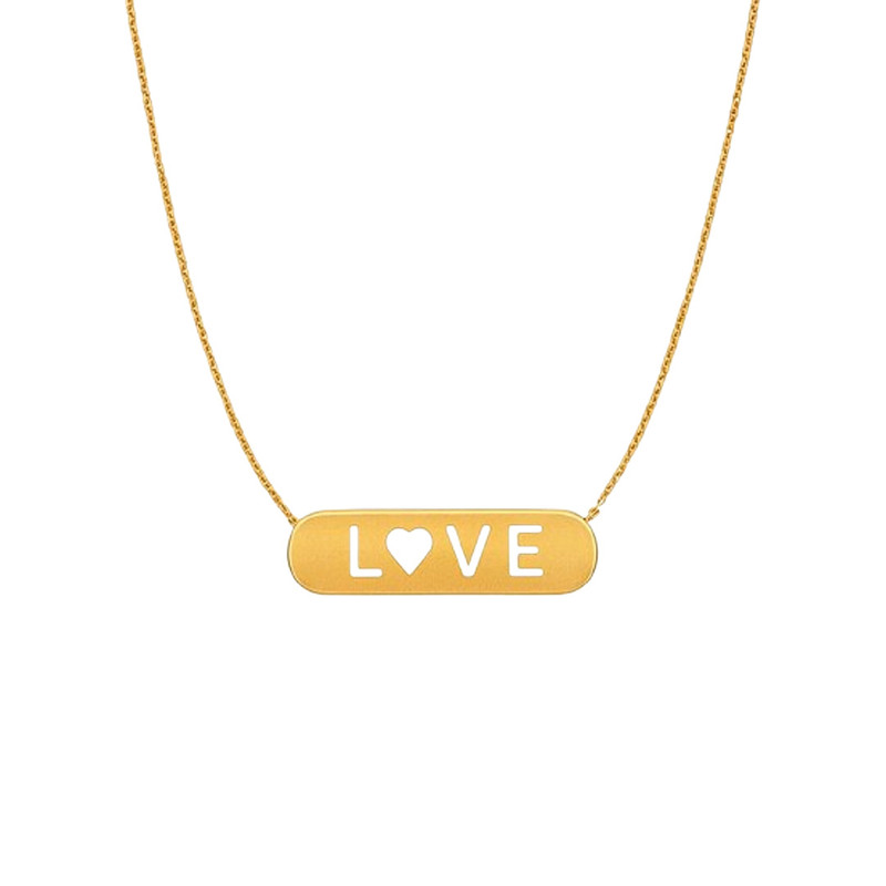 گردنبند طلا 18 عیار زنانه با طرح حلقه‌ای (فلامینگو) گالری قو طلایی مدل لاو مستطیلی