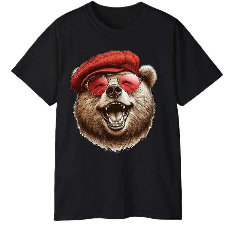 تی‌شرت آستین کوتاه مردانه پاد آفرین مدل خرس عینکی خنده رو