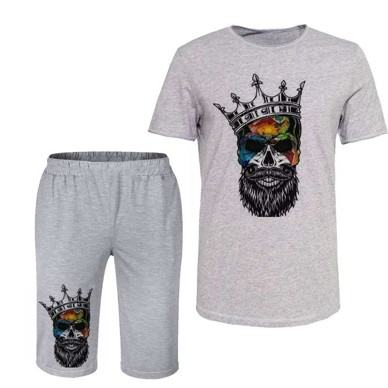 ست تی شرت و شلوارک مردانه مدل اسکلت کد 81 رنگ طوسی