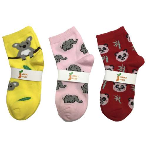 جوراب بچه گانه نارنجی طرح باغ وحش بسته 3 عددی