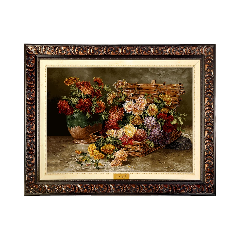 تابلو فرش ماشینی نقش نگار رضوی طرح گل کد 2420D