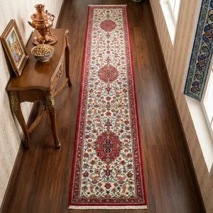 qom handmade runner rug toranji design cream background model ks12