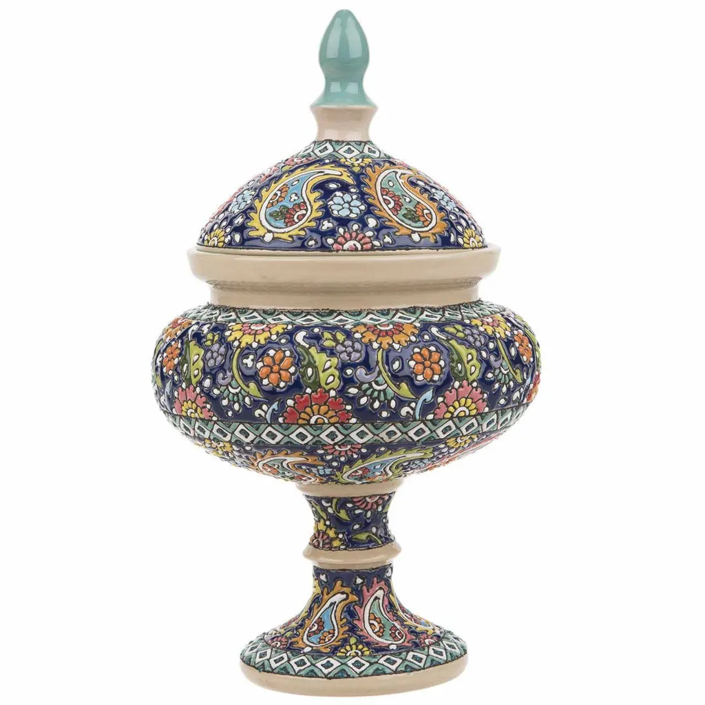 شکلات خوری سفالی میناکاری هیراد مدل بته تک پایه کد 79032