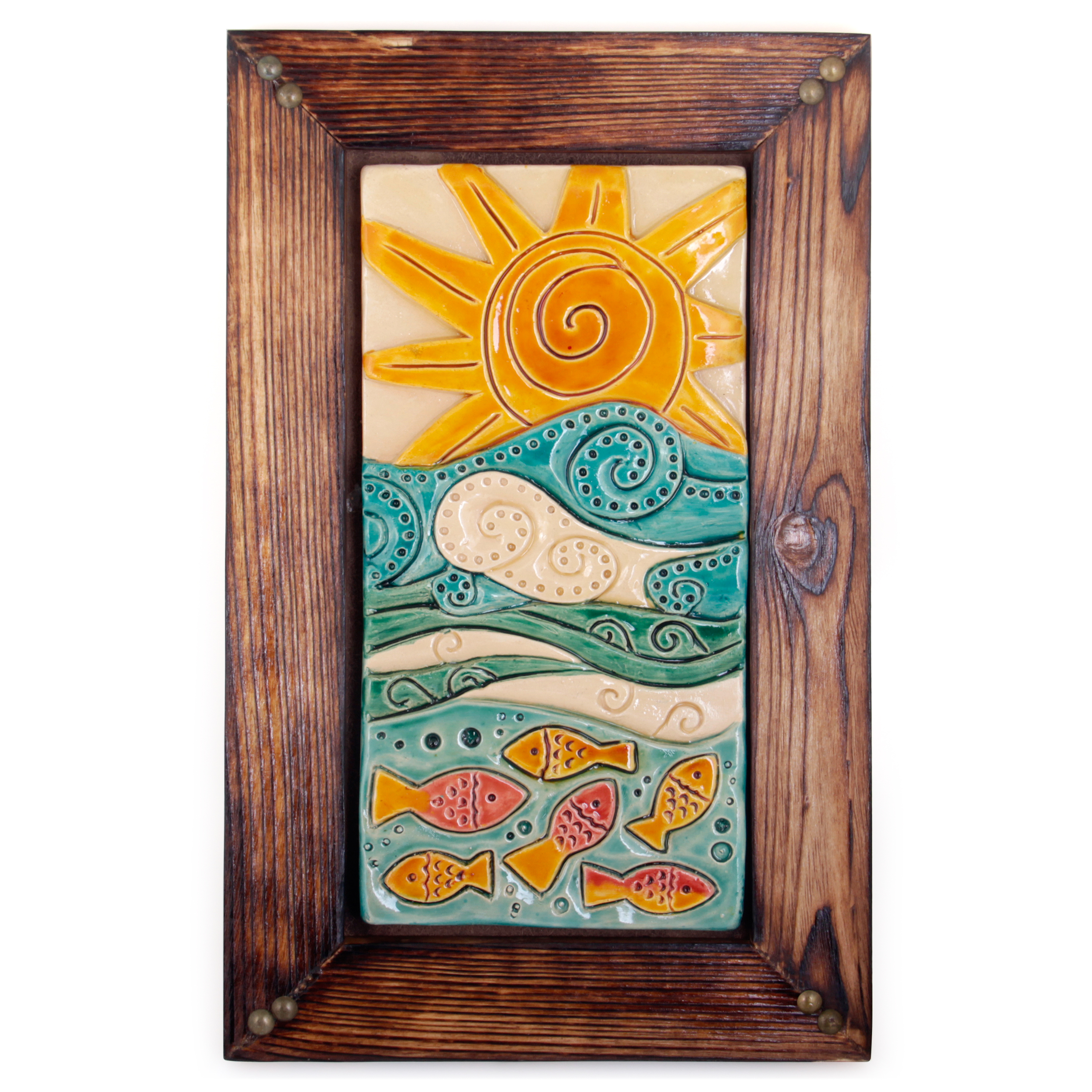 تابلو سفالی خاکاب طرح ماهی و دریا