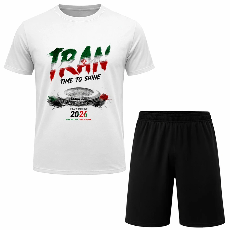 ست تی‌شرت آستین کوتاه و شلوارک راحتی مردانه مدل A132 طرح تیم ملی