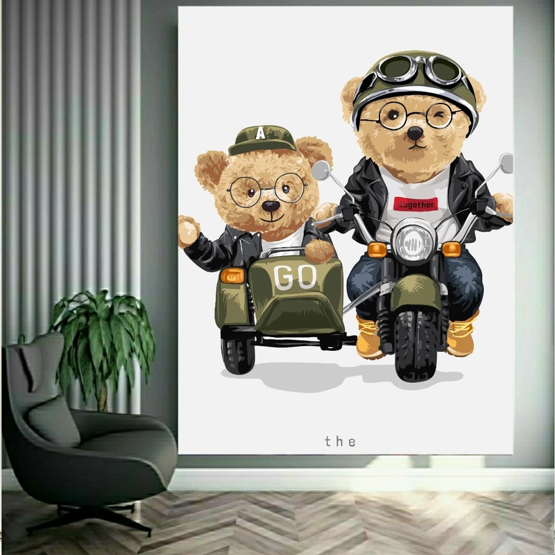 تابلو بوم طرح شخصیت کارتونی مدل خرس موتور سوار کد FP105671