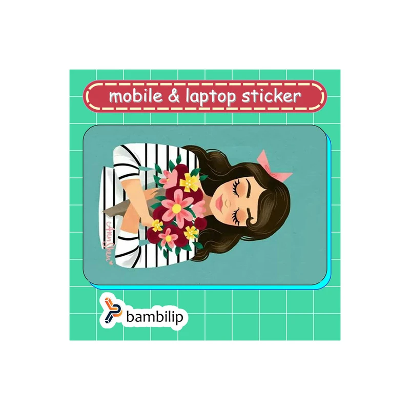 استیکر بامبیلیپ مدل کارت عابر طرح دختر و دست گل کد 7683298