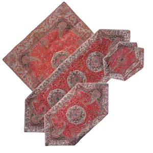 رومیزی ترمه طرح مائده رنگ قرمز مجموعه 5 عددی