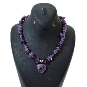 گردنبند دست ساز زنانه مدل سنگ آمیتیست طرح چیپسی 