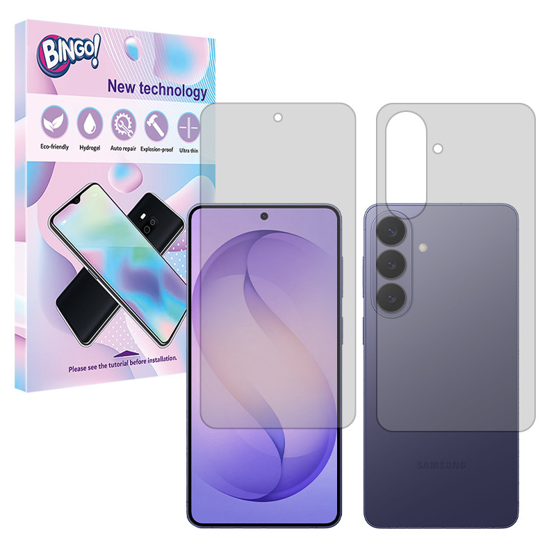 محافظ صفحه نمایش شفاف بینگو مدل هیدروژلی مناسب برای گوشی موبایل سامسونگ Galaxy S26 به همراه محافظ پشت گوشی