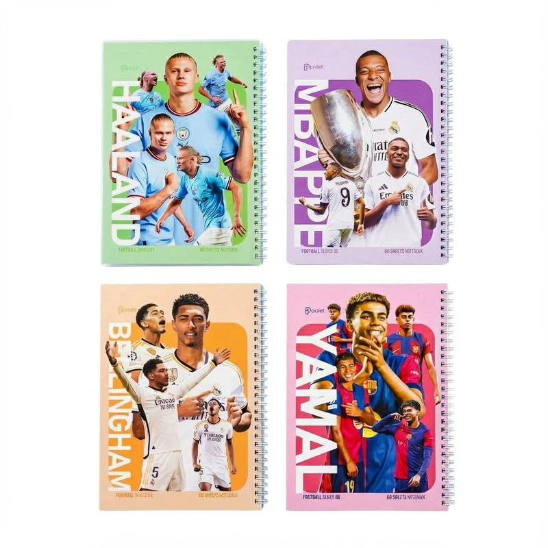 دفتر مشق ۶۰ برگ پالت طرح فوتبالی سیمی گلاسه بسته ۴ عددی