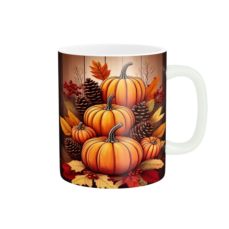 ماگ پاد آفرین مدل فانتزی طرح پاییزی برگ کدو کد p11570