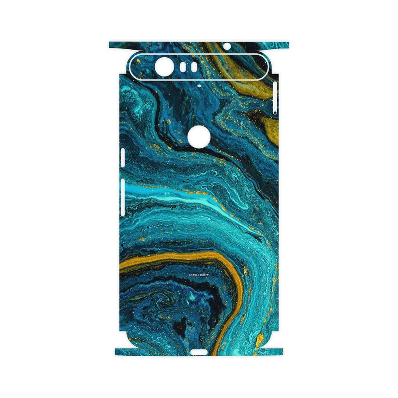 برچسب پوششی ماهوت مدل Turquoise marblewith golden streaks-FullSkin مناسب برای گوشی موبایل گوگل Nexus 6P