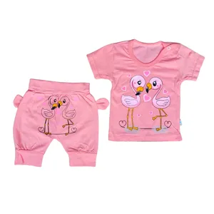 ست تی شرت و شلوارک نوزادی مدل فلامینگو کد 347