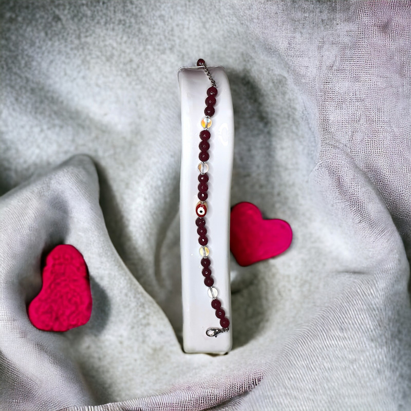 دستبند زنانه مدل ماهرو سنگ جید و چشم زخم دستبند زنانه مدل ماهرو سنگ جید و چشم زخم