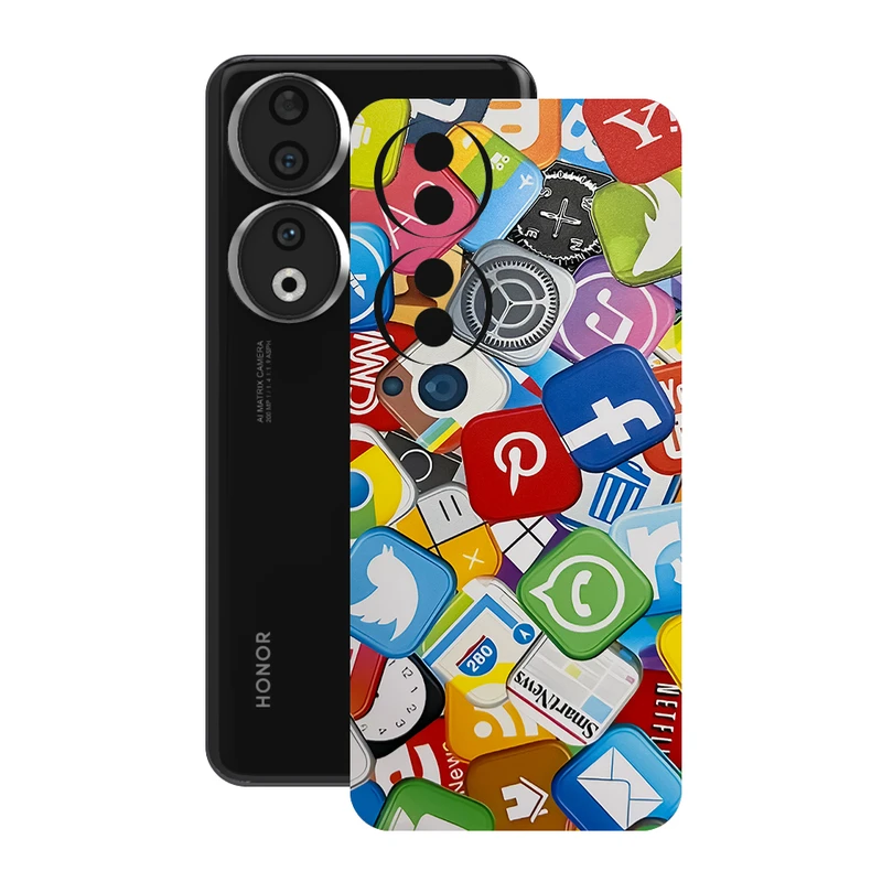 برچسب پوششی گلس طرح سوشال مناسب برای گوشی موبایل آنر 90