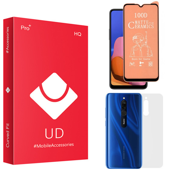 محافظ صفحه نمایش سرامیکی مات یو دی مدل HQ مناسب برای گوشی موبایل شیائومی Redmi 8 به همراه محافظ پشت گوشی