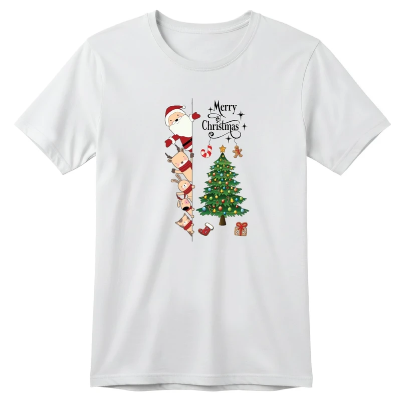 تی‌شرت آستین کوتاه بچگانه مدل بابانوئل و گوزن کریسمس کد v1 