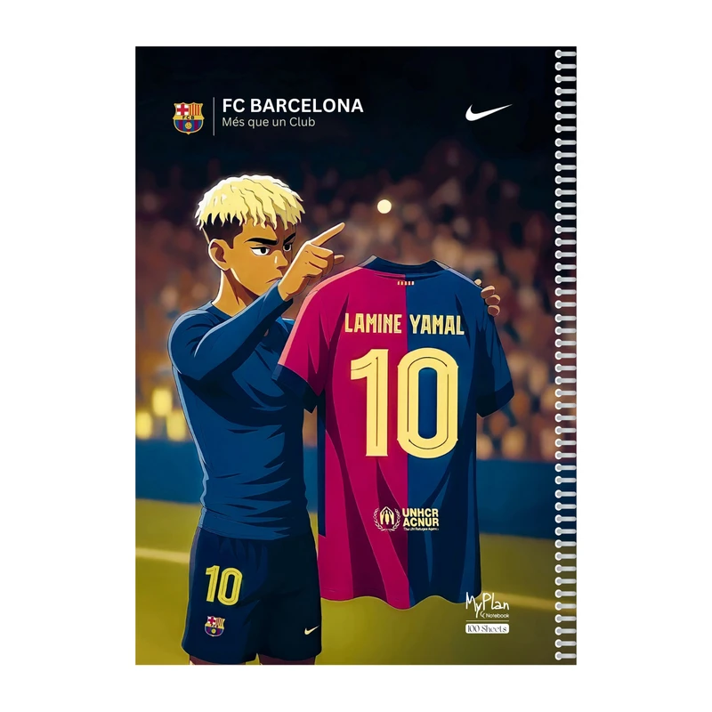 دفتر مشق 100 برگ مای پلن طرح بارسلونا، یامال مدل حاشیه رنگی کد B302