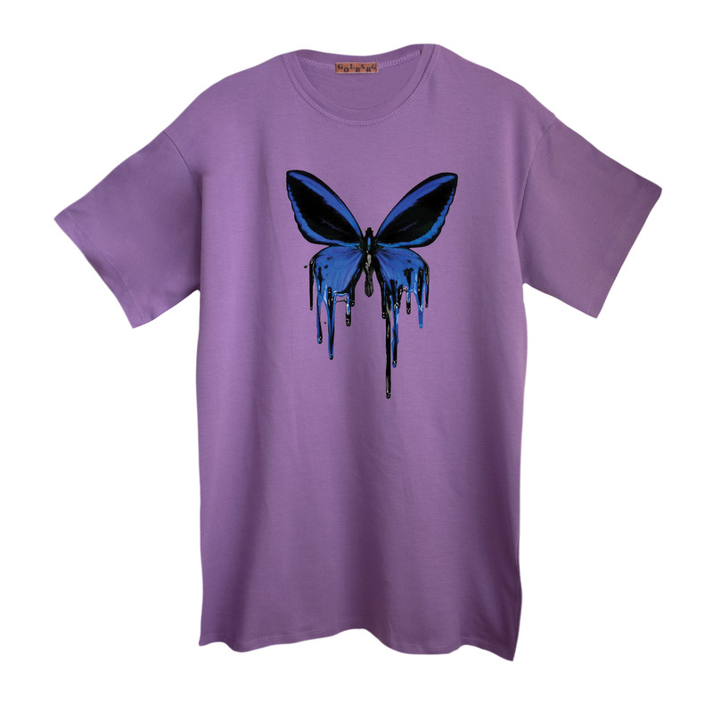 تی شرت لانگ آستین کوتاه زنانه مدل پروانه رنگ یاسی