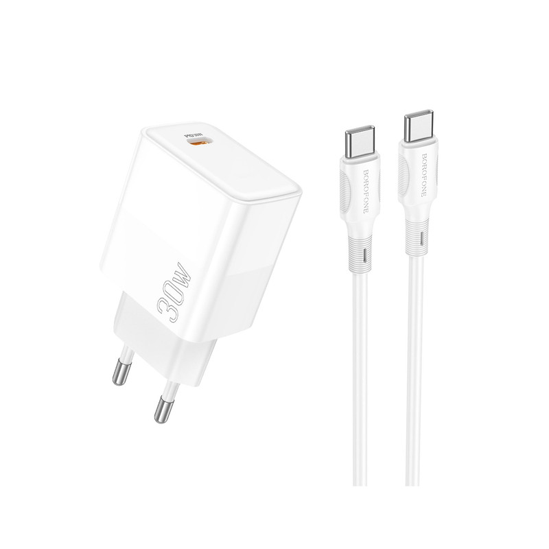 شارژر دیواری 30 وات بروفون مدل BA77A PD به همراه کابل تبدیل usb-c