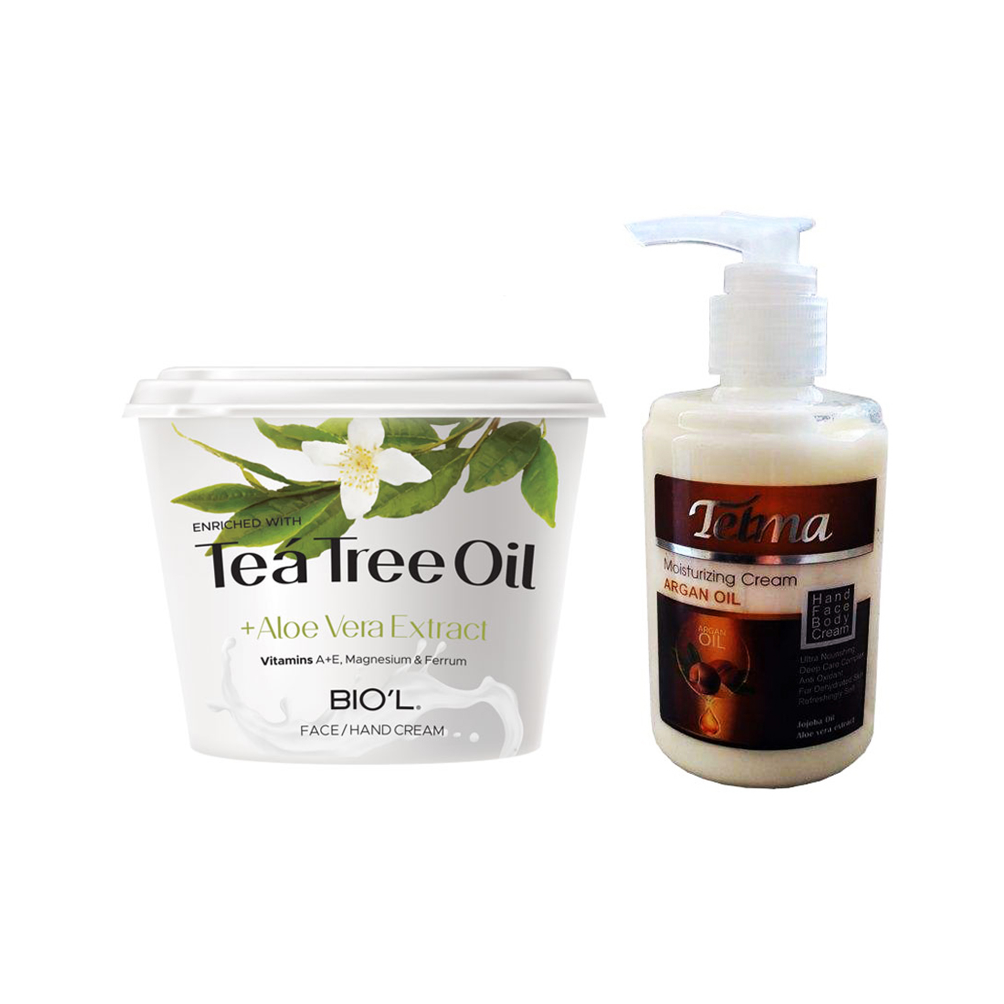 کرم آبرسان و مرطوب کننده تلما مدل آرگان حجم 200 میلی لیتر به همراه کرممرطوب کننده بیول مدل Tea Tree Oil حجم 250 میلی لیتر