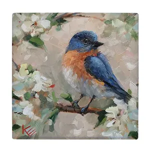  زیر لیوانی  طرح نقاشی پرنده روی شاخه شکوفه کد    6167408_5511