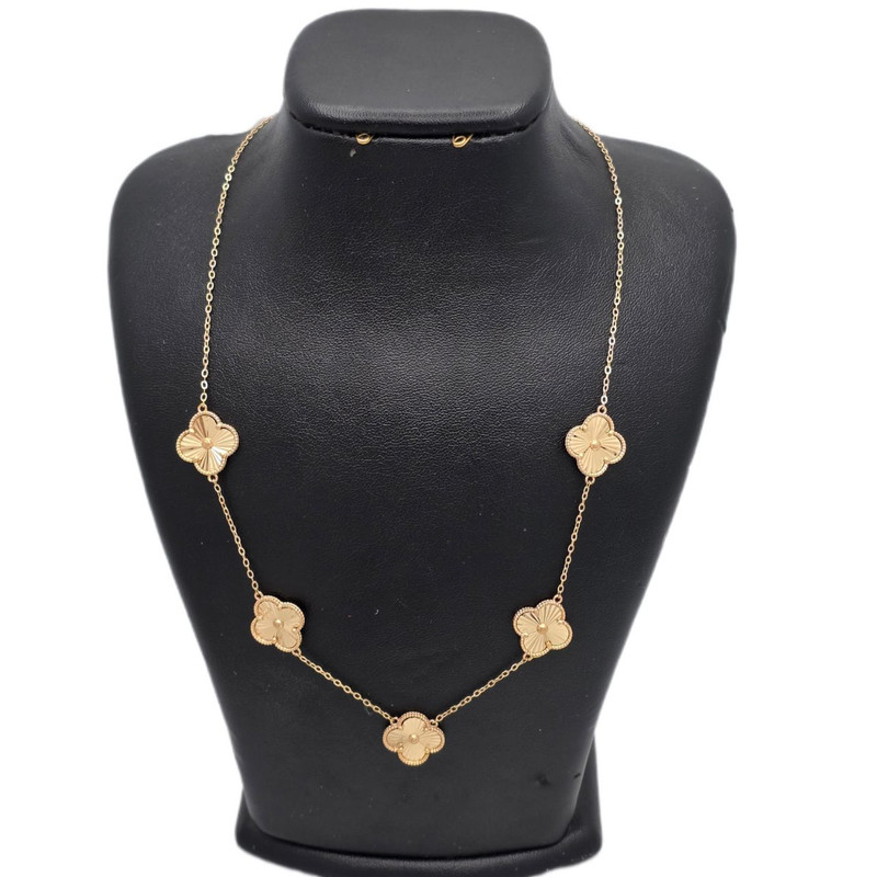 گردنبند طلا کم اجرت 18 عیار زنانه با زنجیر حلقه‌ای (فلامینگو) طلا و شمش برلیان مدل ونکلیف