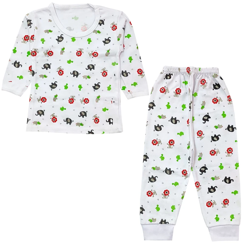 ست تی شرت آستین بلند و شلوار راحتی نوزادی مدل حیوانات کد 4107