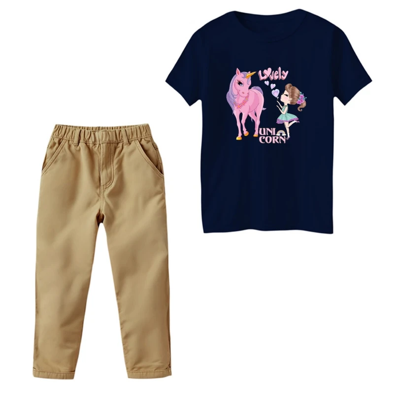 ست تی‌شرت و شلوار دخترانه مدل یونیکورن
