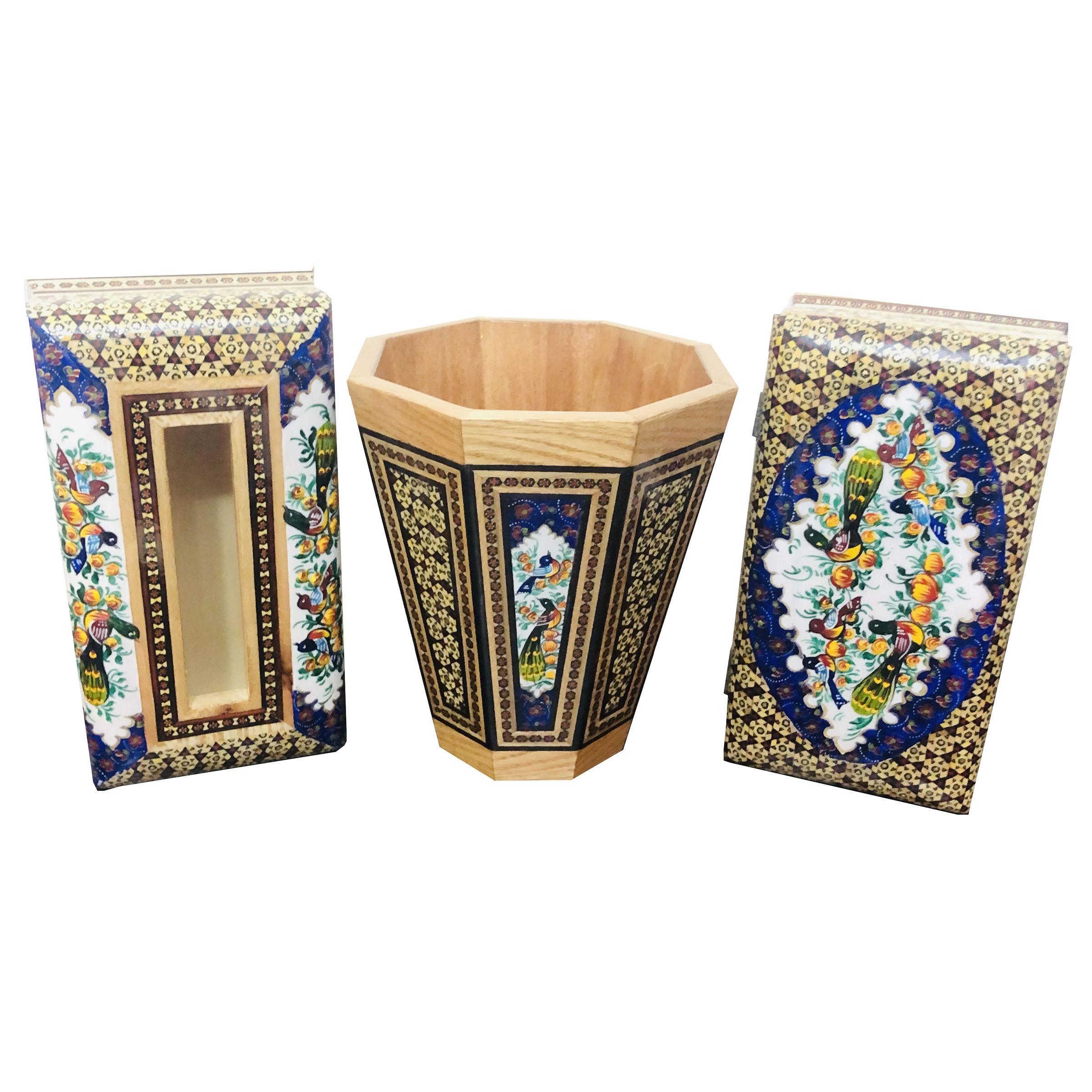ست سه تکه خاتم کاری طرح گل و مرغ کد 294