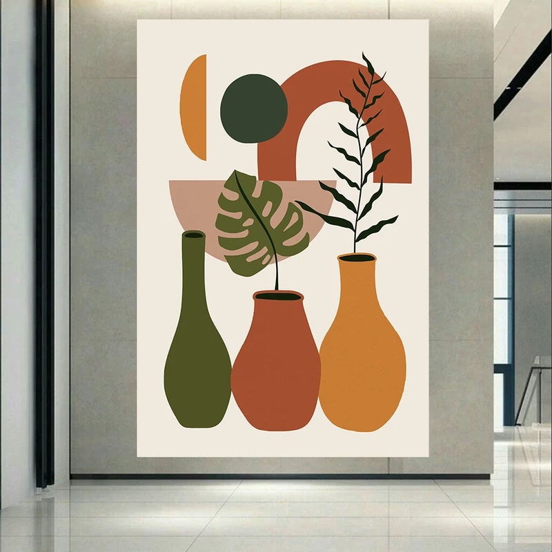 تابلو بوم  طرح مخمل مدل مینیمال گلدان ها کد PD749