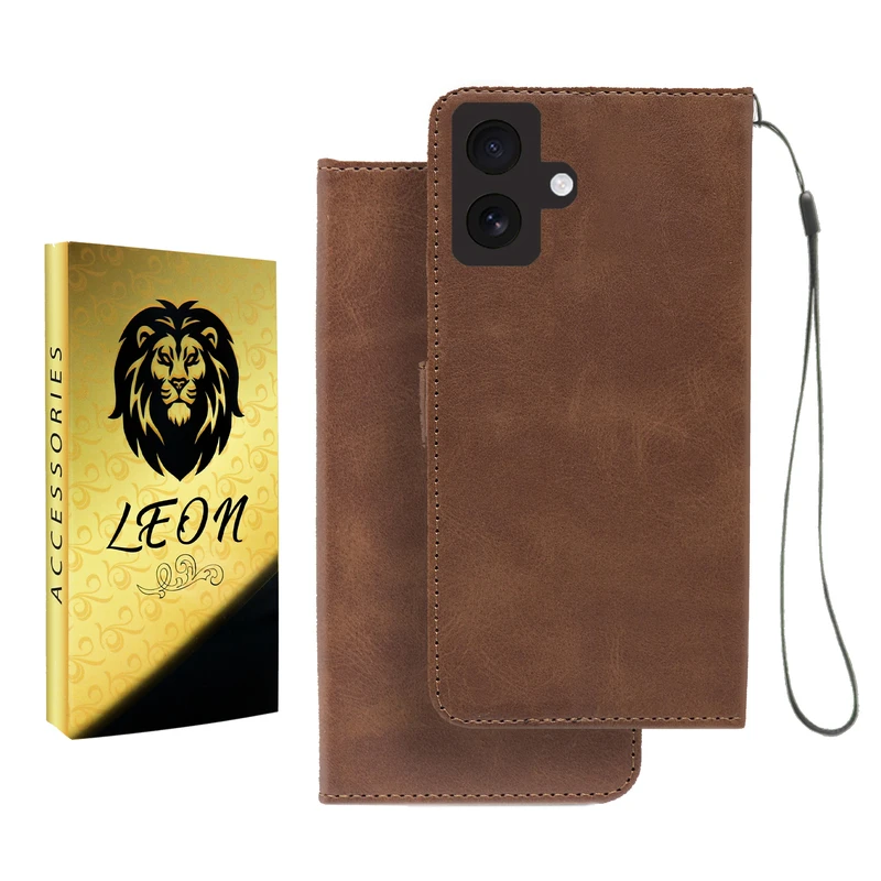 کیف کلاسوری لئون مدل Mortand Oro مناسب برای گوشی موبایل اپل iPhone 16 به همراه بندآویز