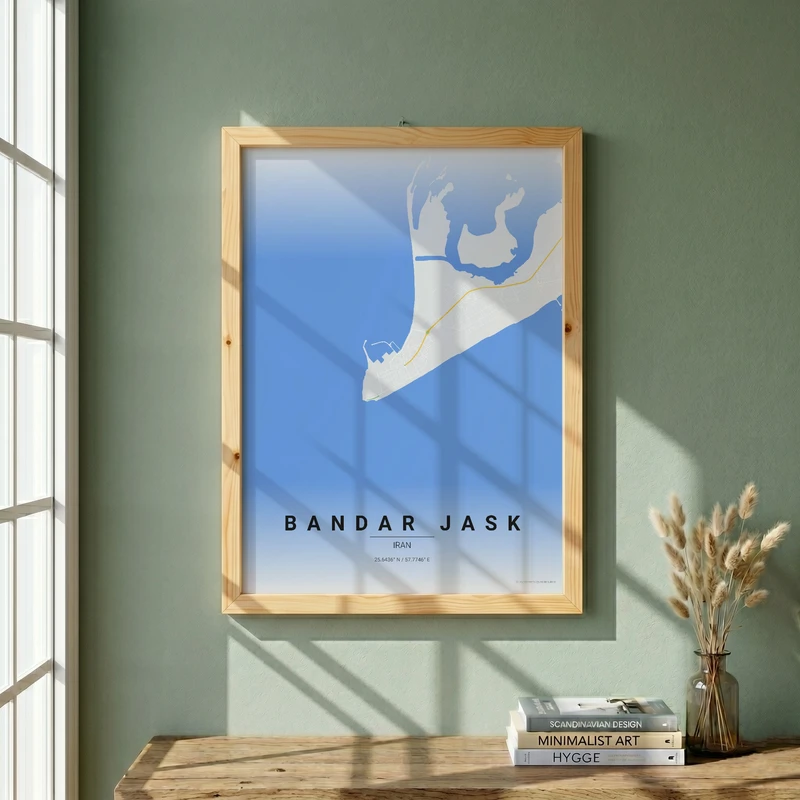 تابلو طرح نقشه شهر بندرجاسك مدل G18989 فریم کرم روشن