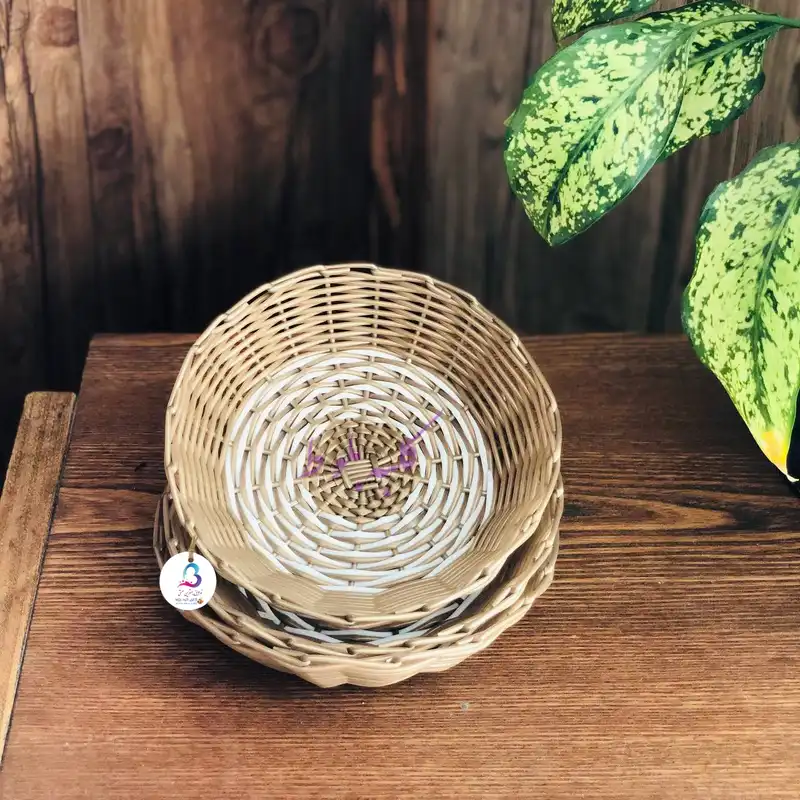سبد حصیر بافی کلبه بلوط مدل پونه مجموعه 3 عددی
